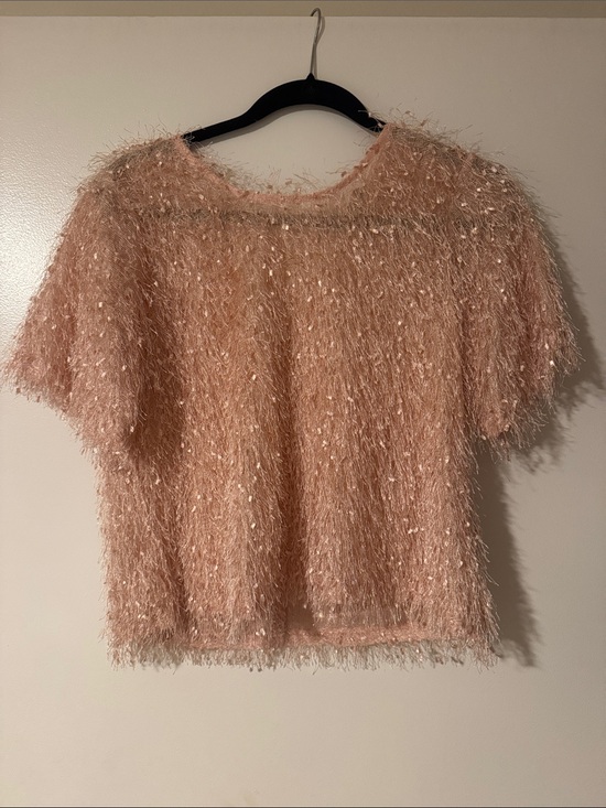 Tops - Fuzzy Short-Sleeve Textured Accent Top Pink